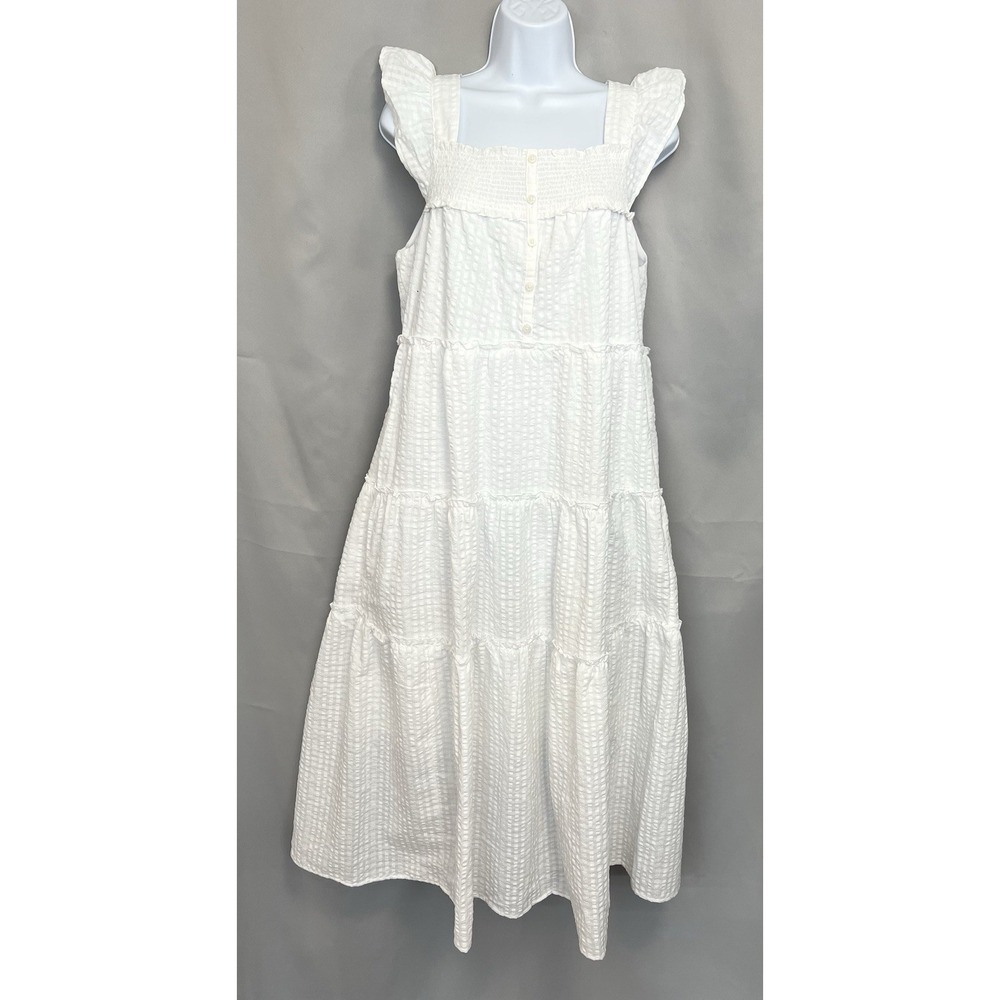 Old Navy Women's Sun Midi Dress White Layered Sz Medium Calla Lilly
